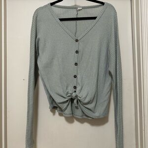 SAGE GREEN WAFFLE KNIT LONG SLEEVE TOP